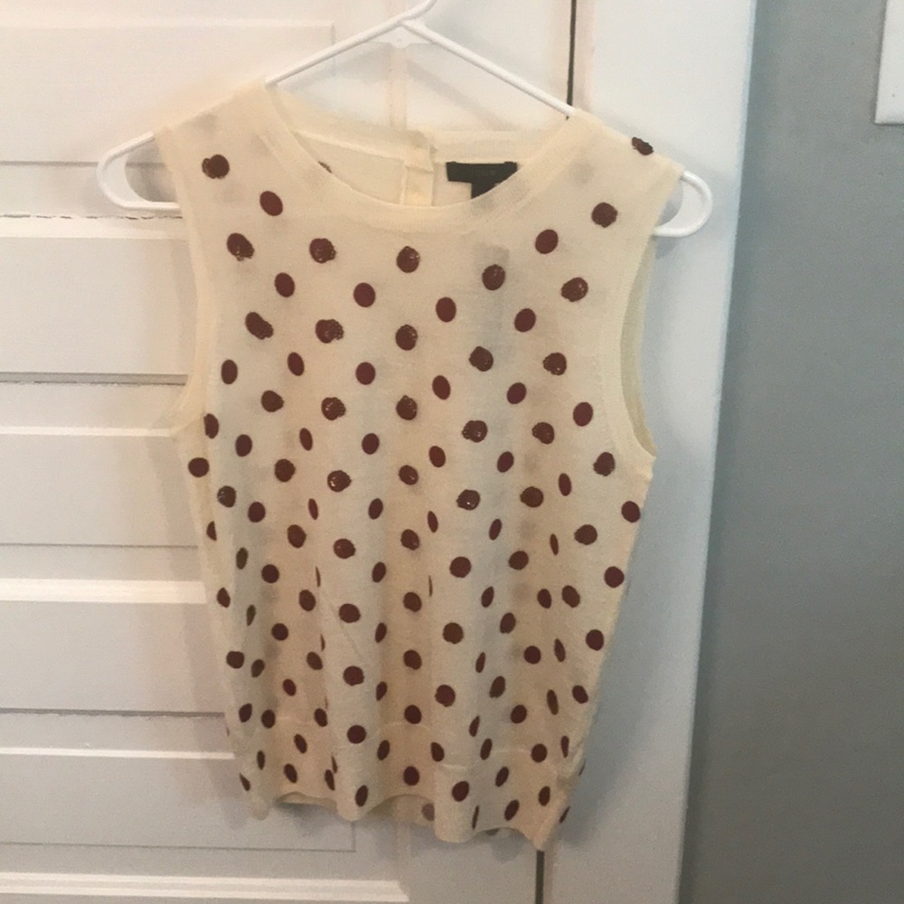 JCrew S Cream and Maroon Polka Dot Sweater Vest